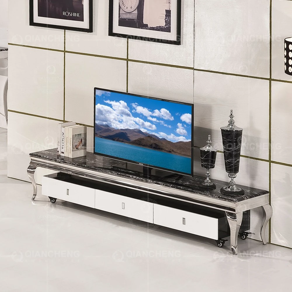 Modern Living Room Home Furniture Cabinet Glass Metal Marble TV Stand