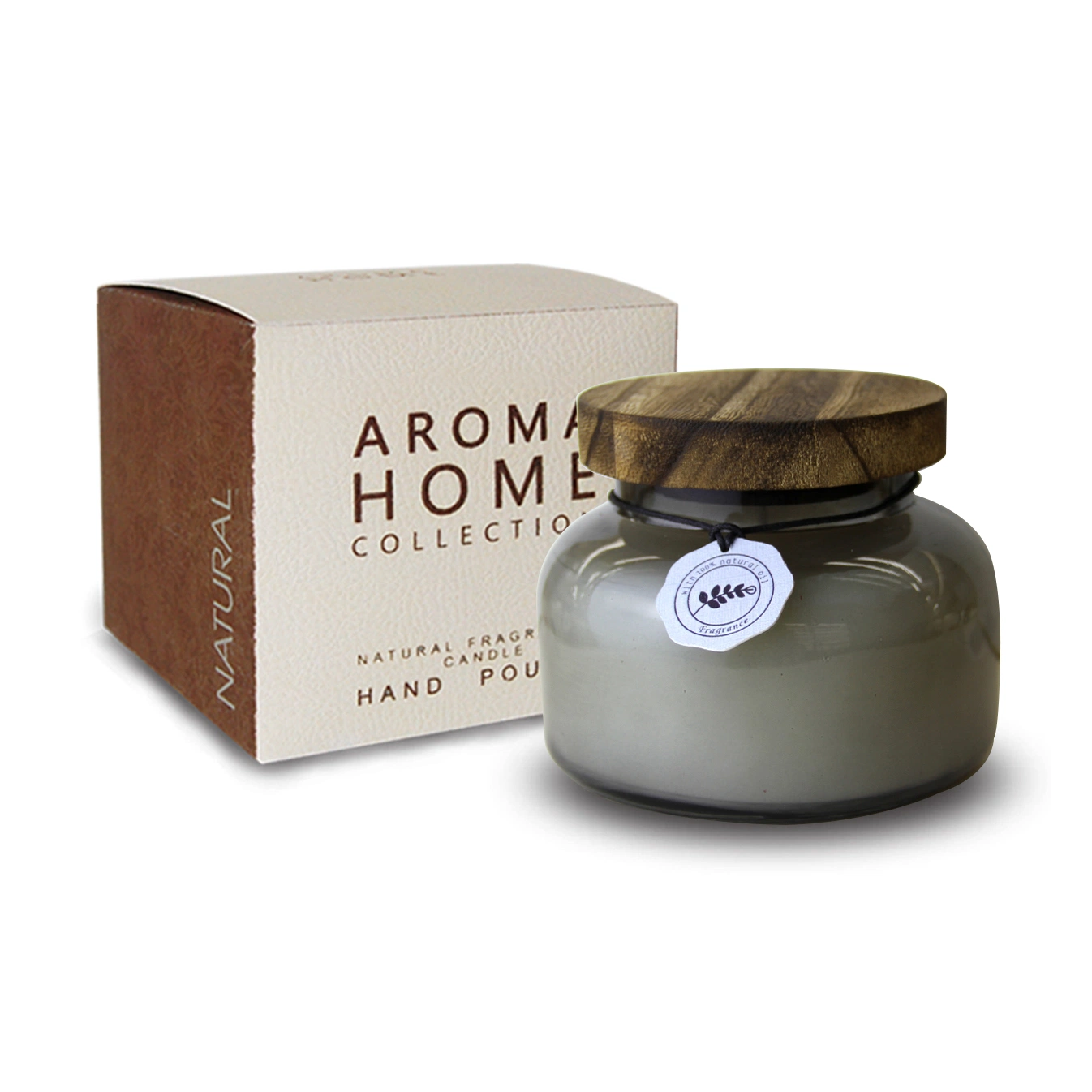 Aromatherapy 480g Gray Glass Candle with Silk Printing for Desk