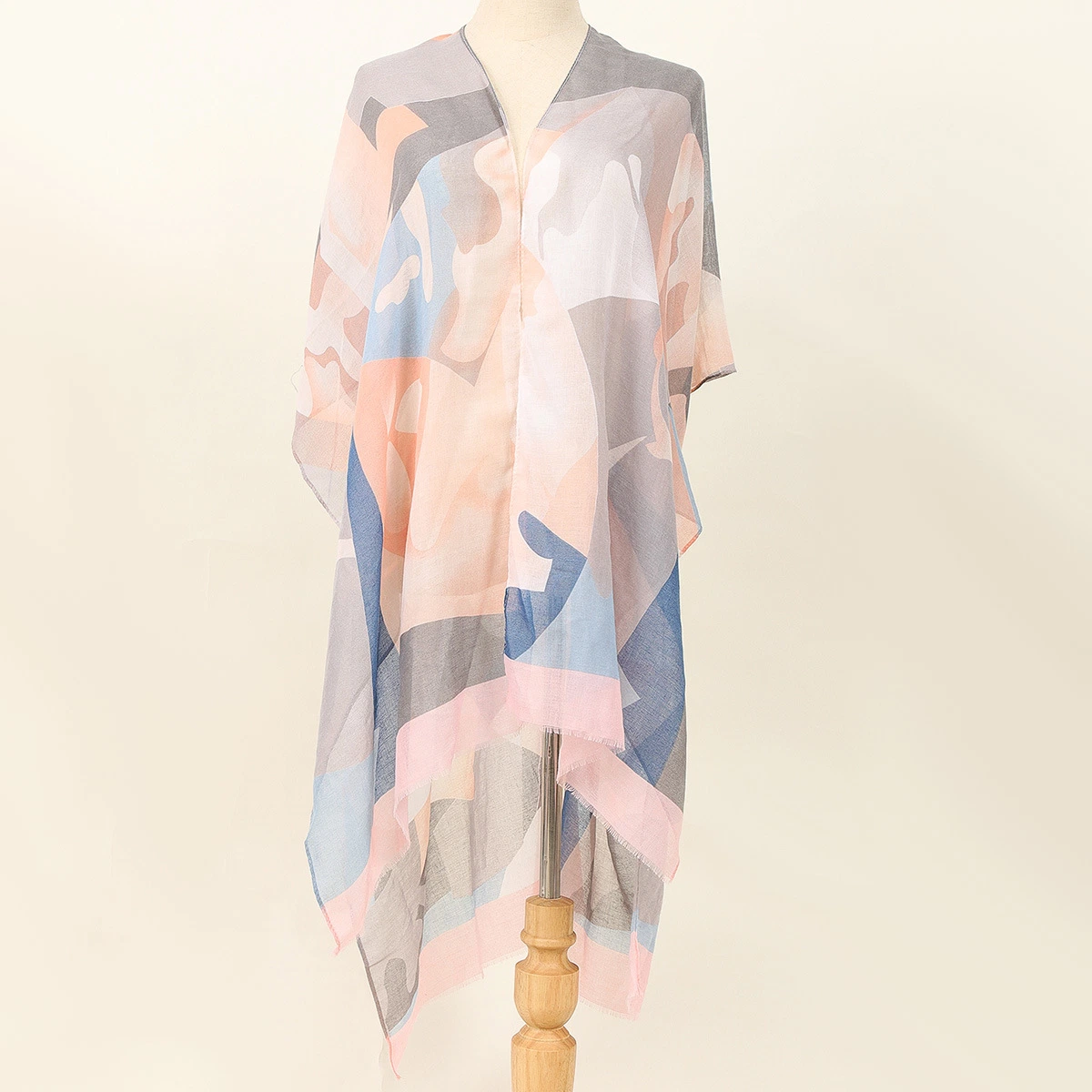 Women's Kimono Cover up Allover Print Ruffle Hem Beach Swimsuit Scarf