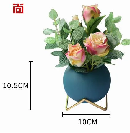 Different Color Round Shape Glass Vase with Metal Stand