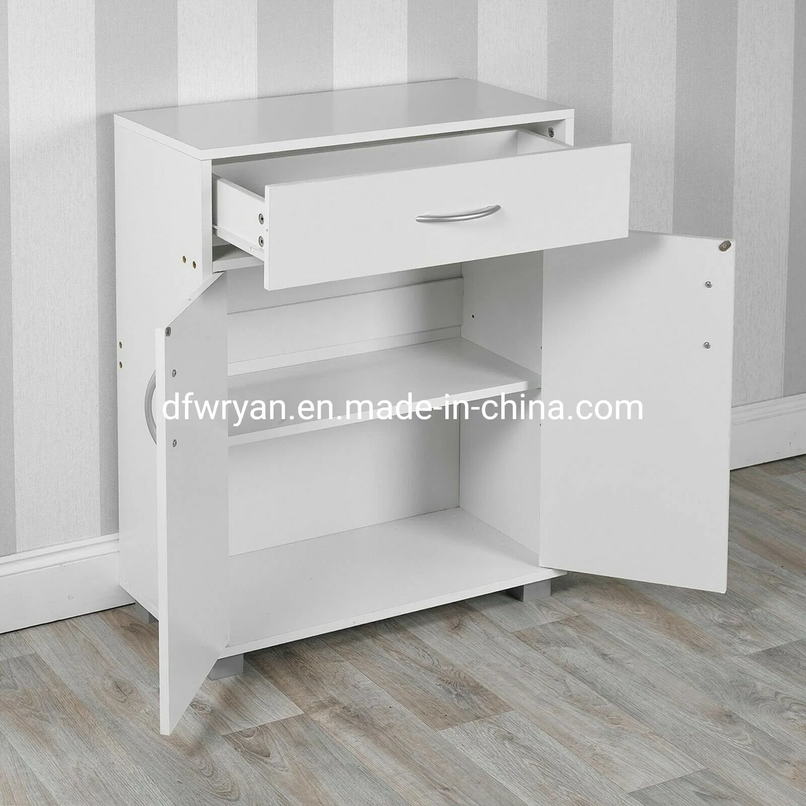 White Color Small 2 Door 1 Drawer Hallway Living Room Sideboard Wooden Storage Cabinet Unit