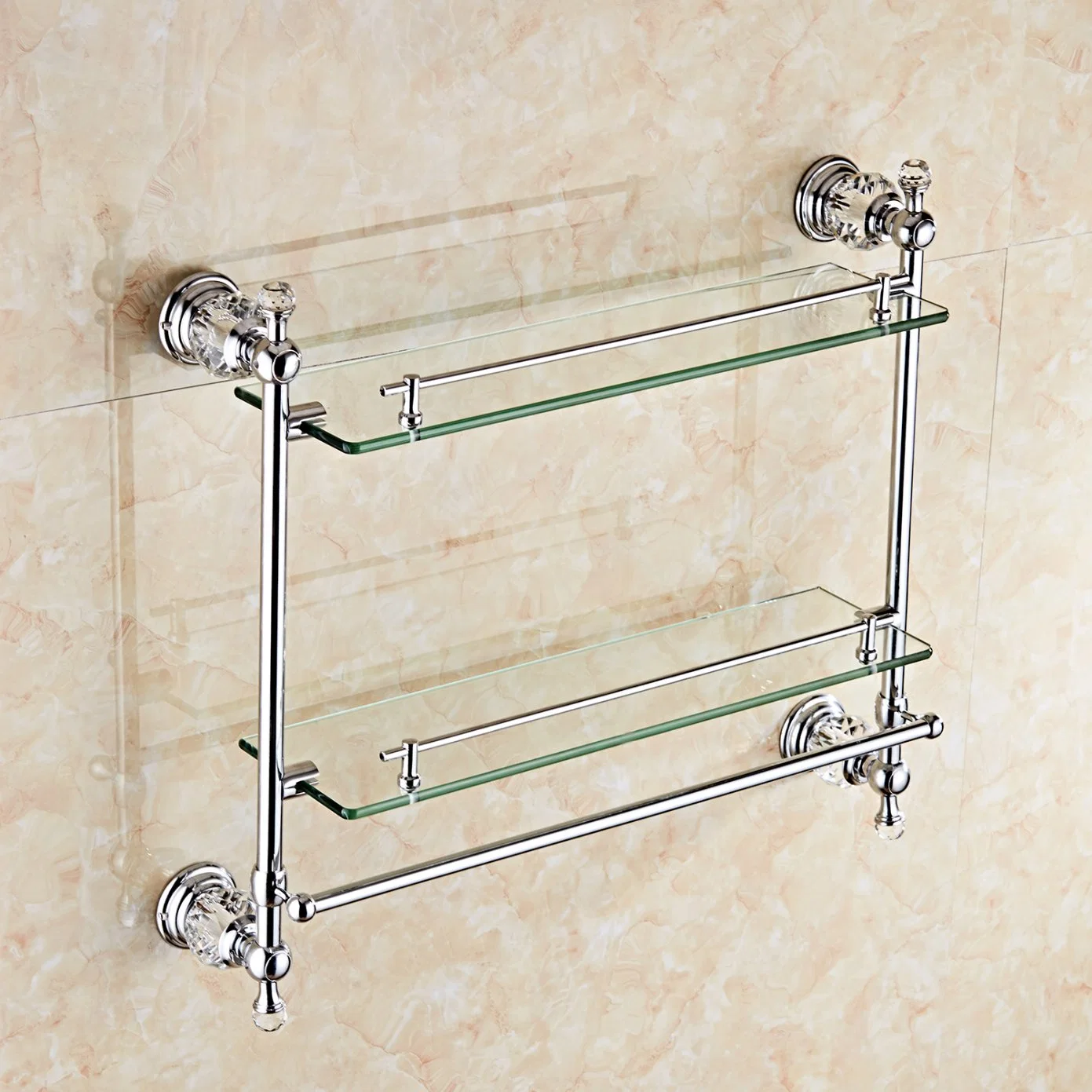 China OEM Manufacturer European Wall Mounted Bathroom Storage Glass Shelf Single Tier Zinc Alloy + Ss201 Heavy Duty Towel Holder Kitchen Towel Rod