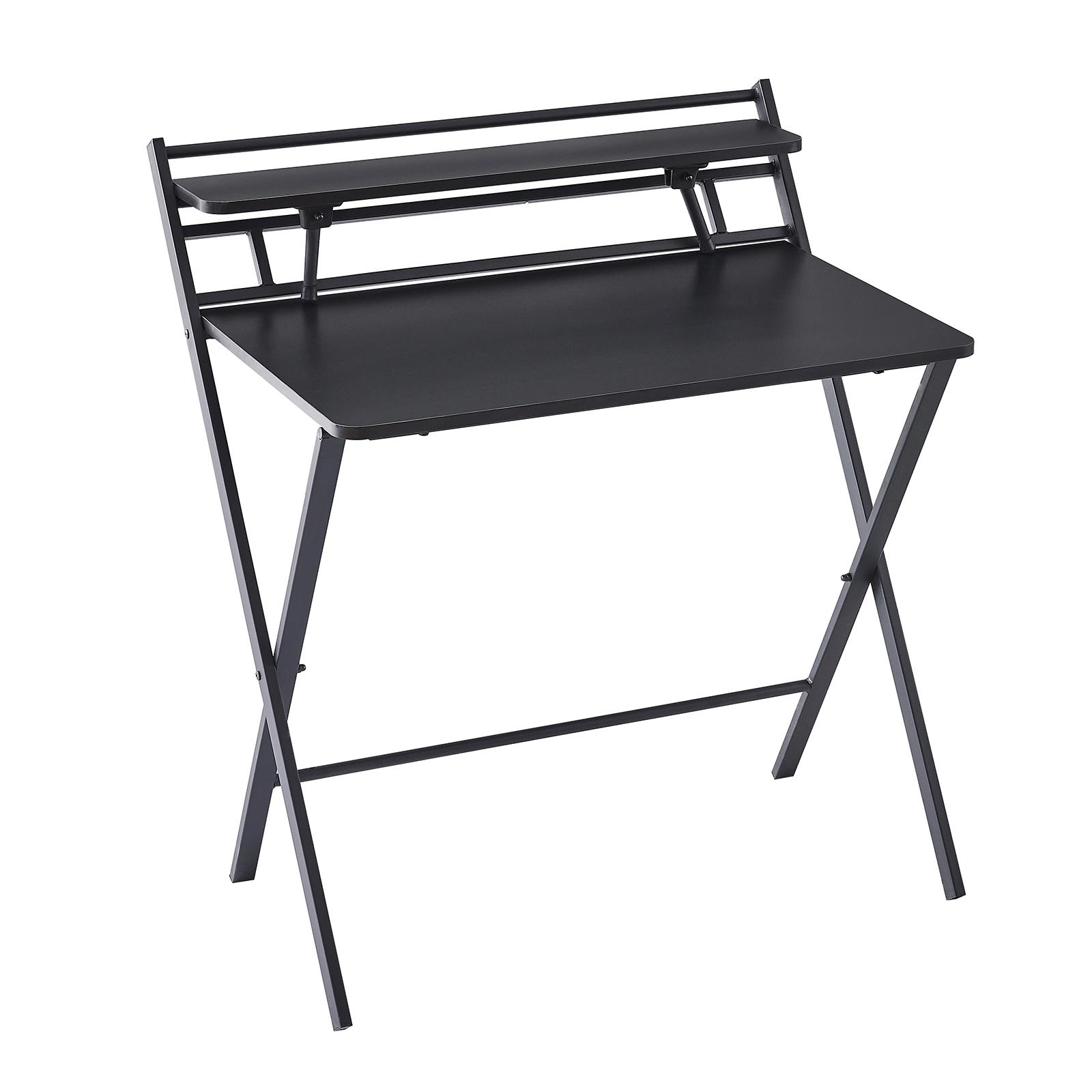 Folding 2 Tier Foldable Assembly Saves Space for Home Office Study, Metal Frames/Wood Top Laptop Table, Black Computer Desk Black Ws-Swf-Sk-CT12