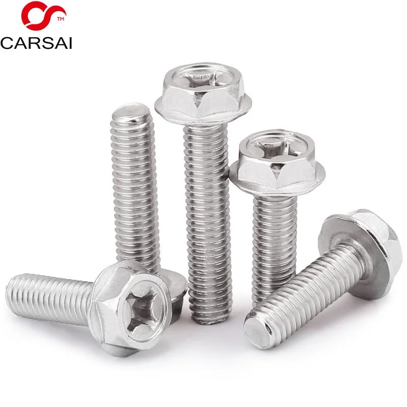 304 Stainless Steel Cross Flange Screws Concave Outer Hexagon Flange Face Non-Slip with Pad/Tooth Bolt M4m5m6