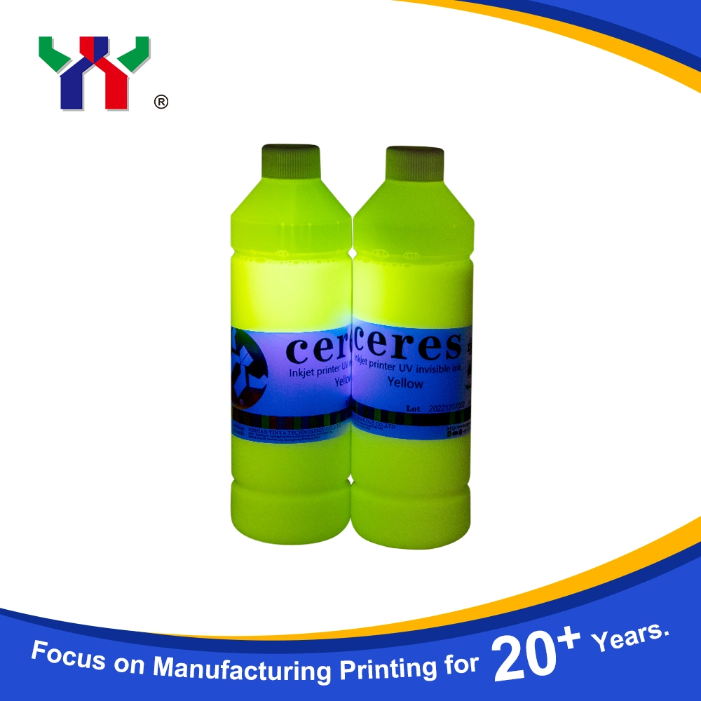 Venta en caliente Área de impresión Ceres tinta UV invisible a base de agua para impresora de inyección de tinta, de color incoloro a azul, 1L/botella