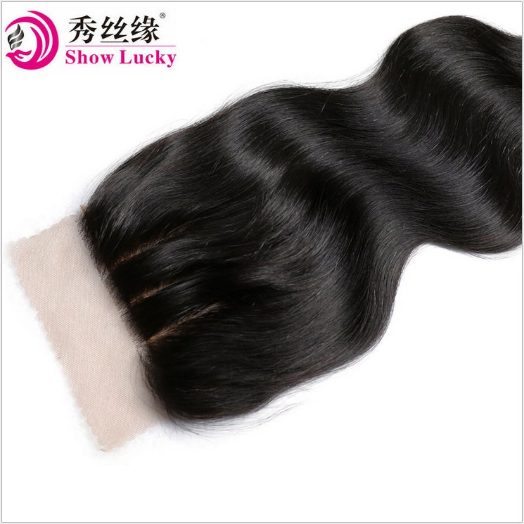 Top Quality 8A Virgin Chinese Body Wavy Natural Black 4*4 Silk Base Closure Human Hair