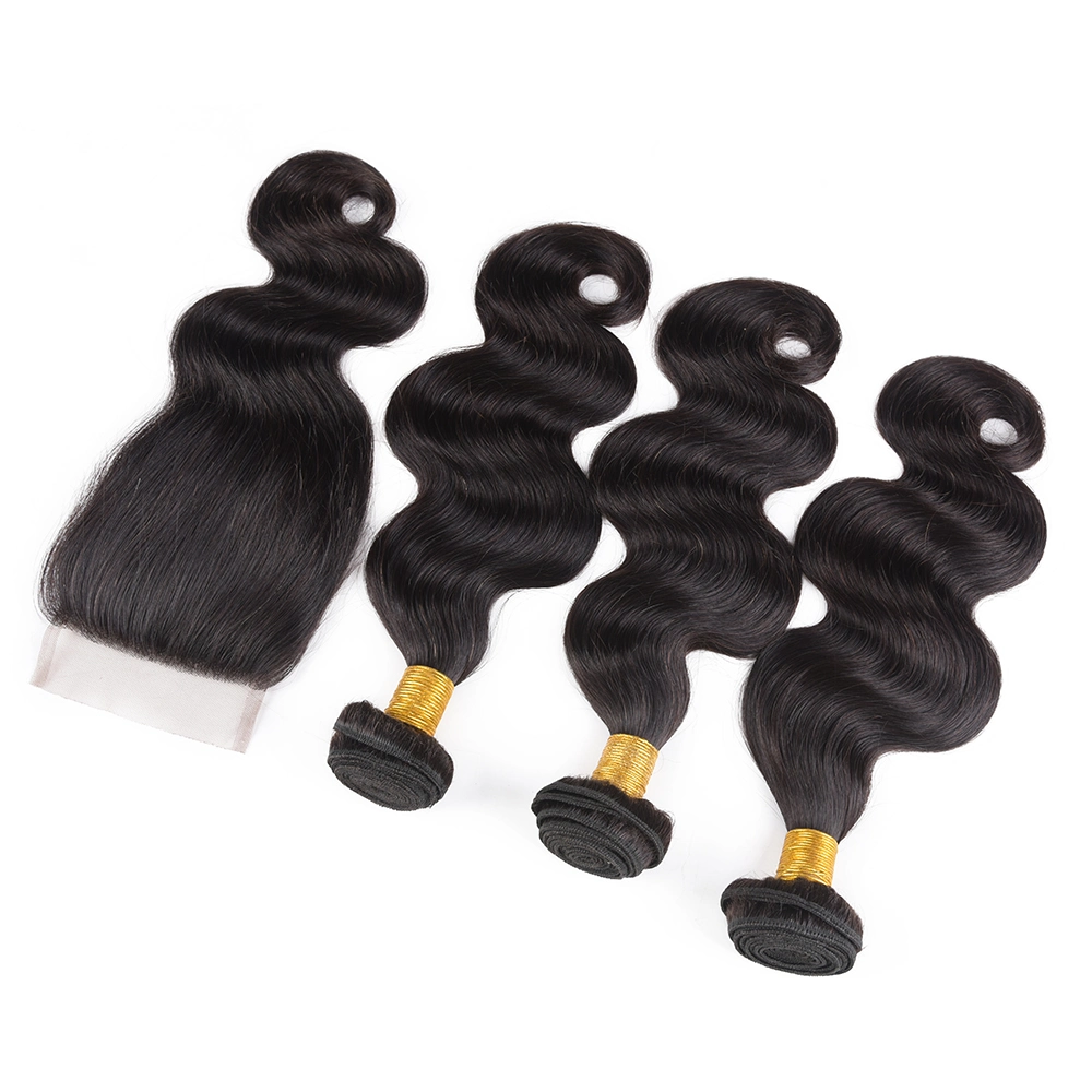 Top Grade Human Hair Weft Body Wave with Closure 10A 100% Virgin Brazilian Hair Natural Color