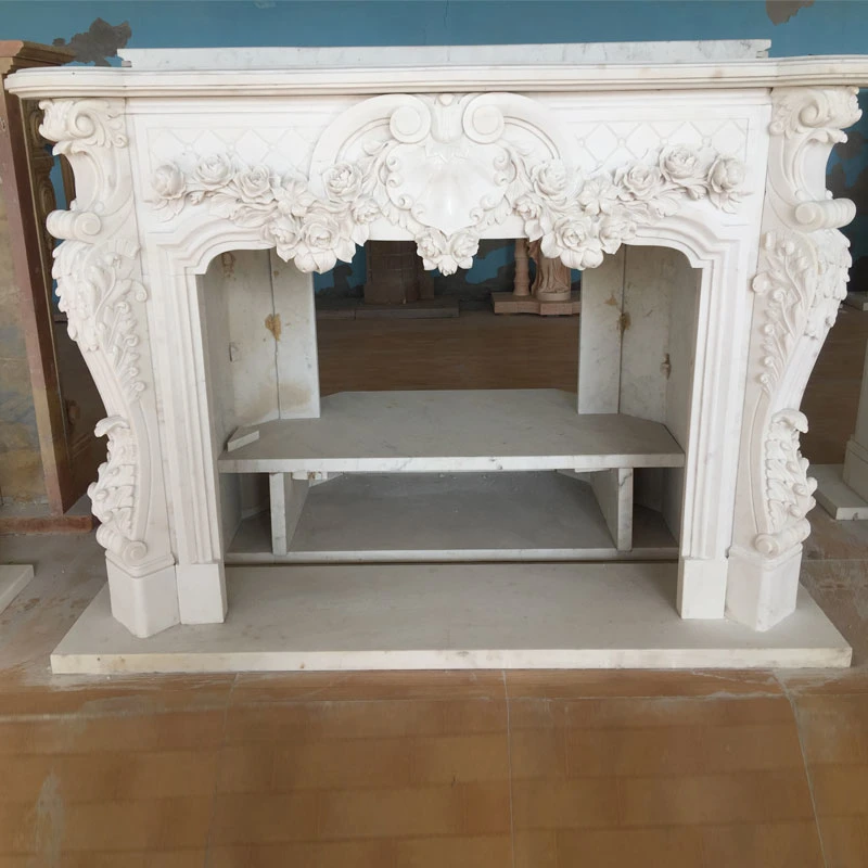 Home Decoration Custom Hand Carved Nature Solid Marble Fireplace Mantel
