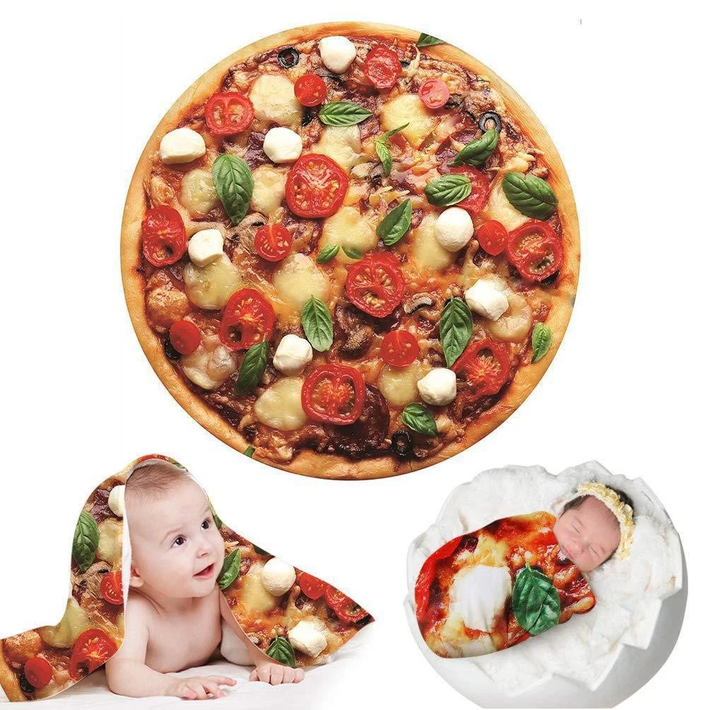 Pizza Blanket Double Sided Funny Realistic Food Adult Size Blanket Pizza Throw Round Blanket for Bed Sofa Picnic