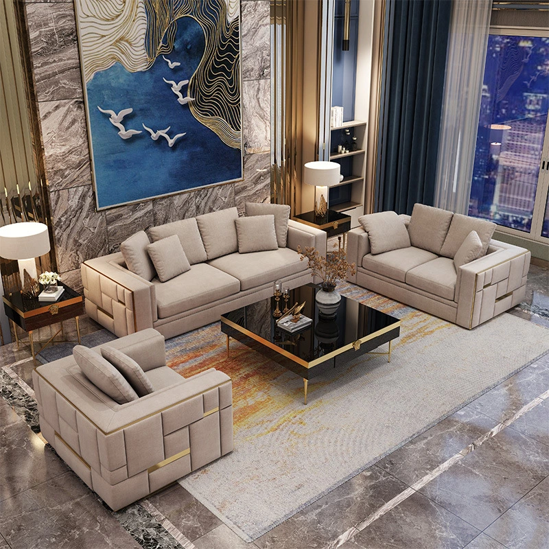 Sofá moderna em forma de L, mobília italiana luxuosa na sala de estar 1 Sofá em tecido de 3 lugares