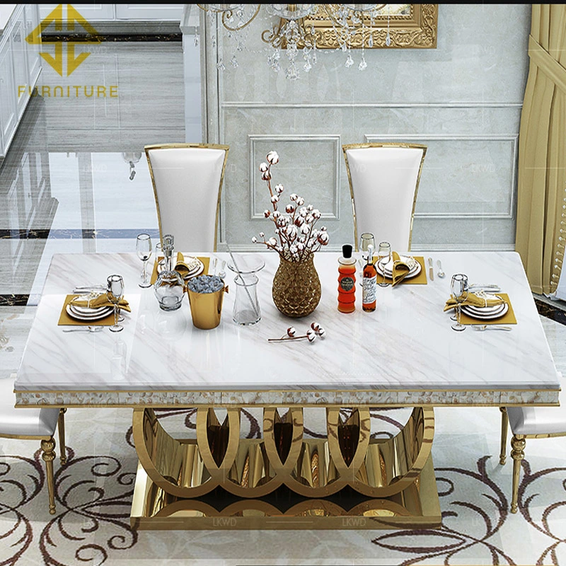 Chinese Home Furniture Metal Dining Table Set Marble Dining Table with Dining Chair