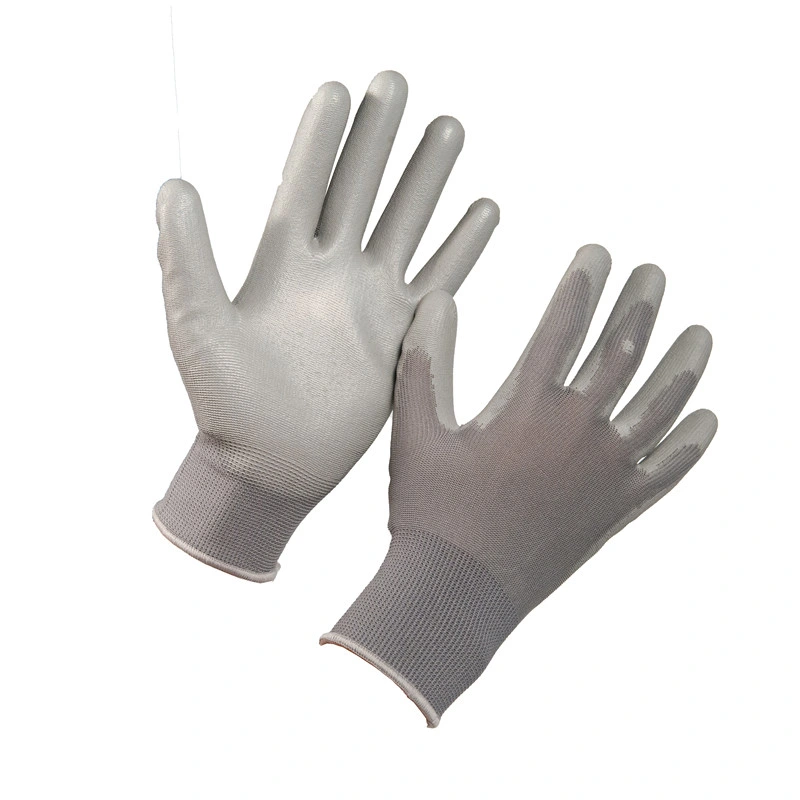 Gloves Work White Polyester Black PU Coated Safety