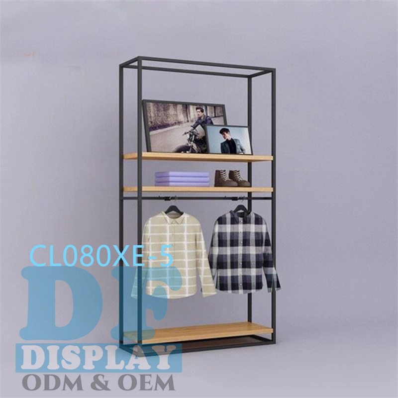 Factory Direct Sale Showroom Garment Display Furniture Men's Clothing Black Metal Wood Clothes Display Racks Shop Furniture Garment Display