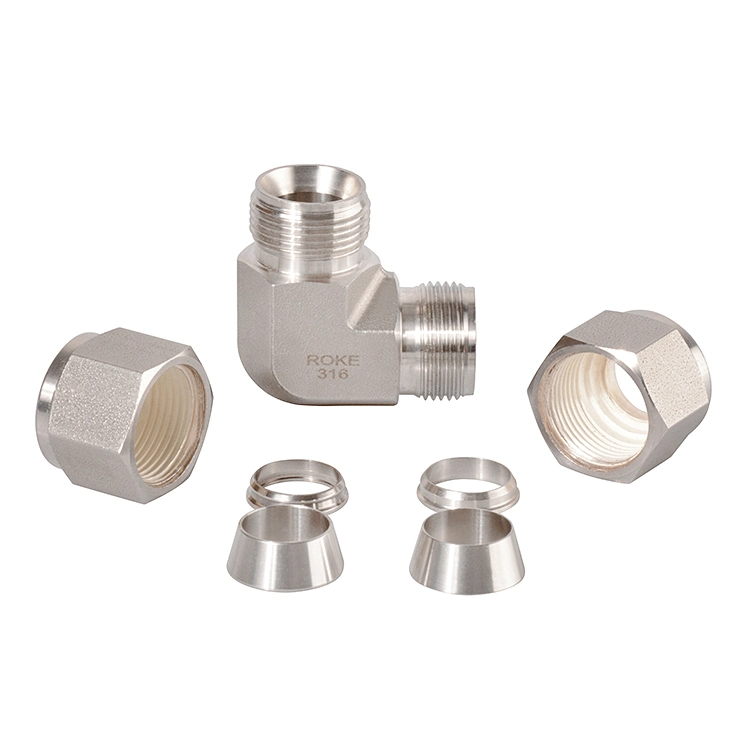 SS316 Stainless Steel 1/2 Inch Twin Ferrules Tube Compression 90 Degree Union Elbow Fitting