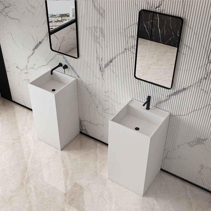 Lavatório de Basin pedestal branco moderno com superfície sólida Stone