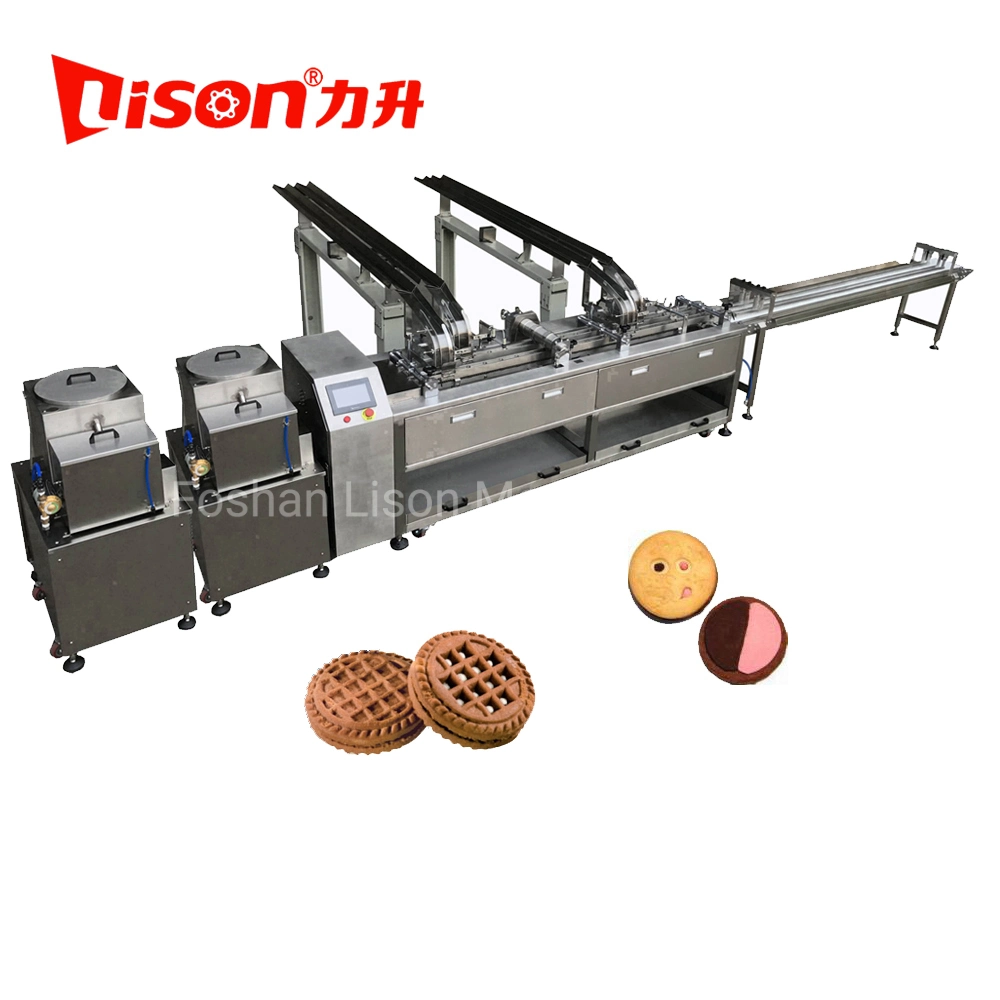 PLC Control Two Lane Two Color Fruit Jam Cream Sandwich Soft Biscuit Making Machine