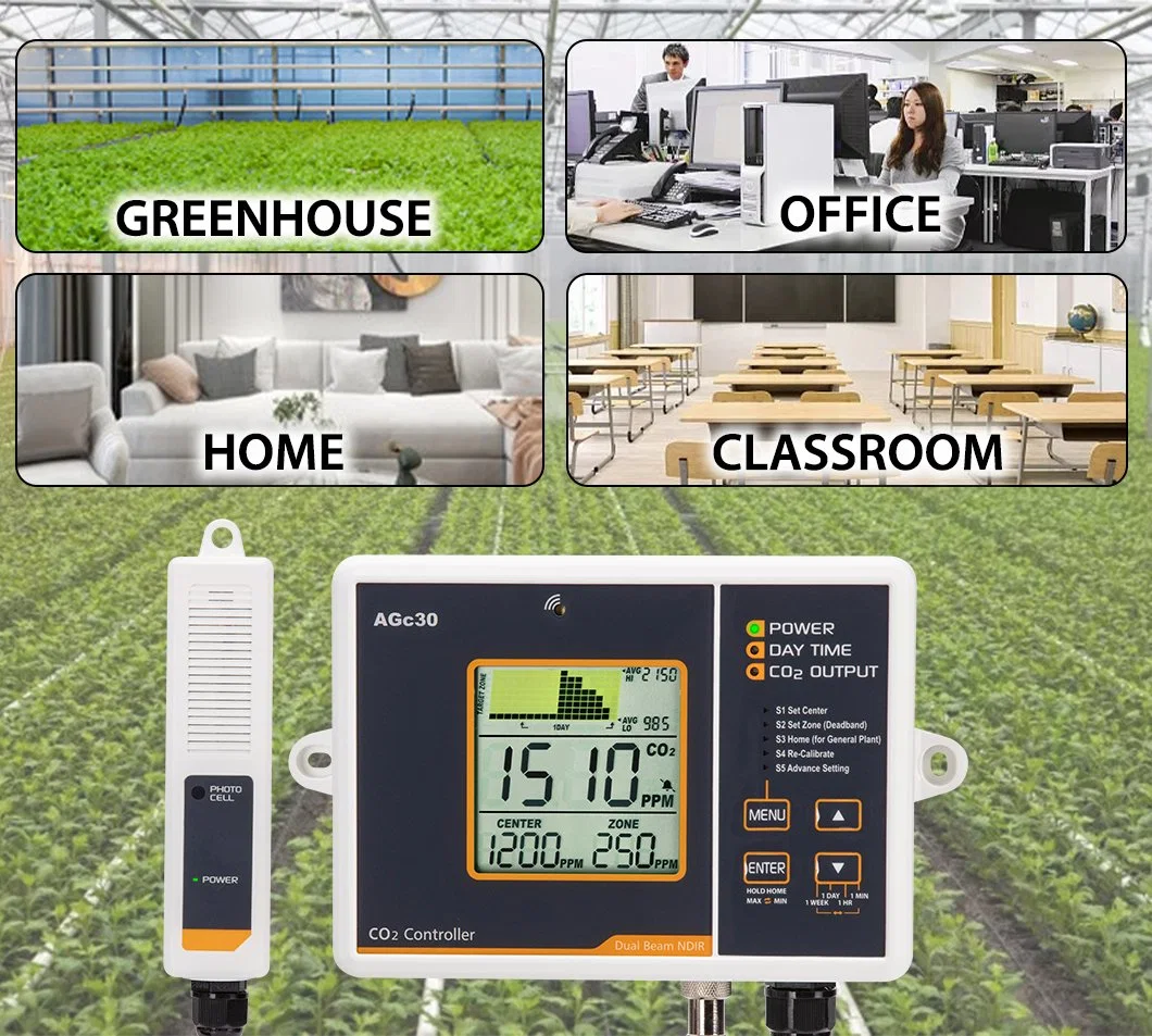 Controlador de CO2 com detecção automática de dia e noite, Função de relé com Feixe Duplo Ndir Sensor de CO2