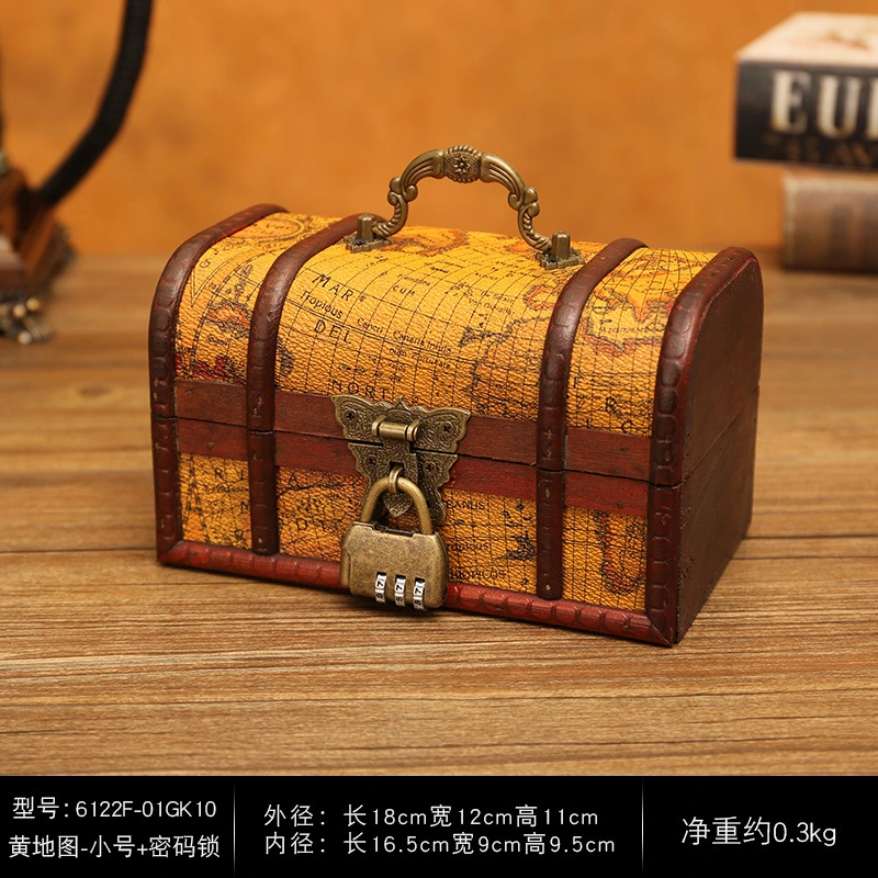 Ancient Ins Style World Map Retro Box Makeup Organizer with Lock