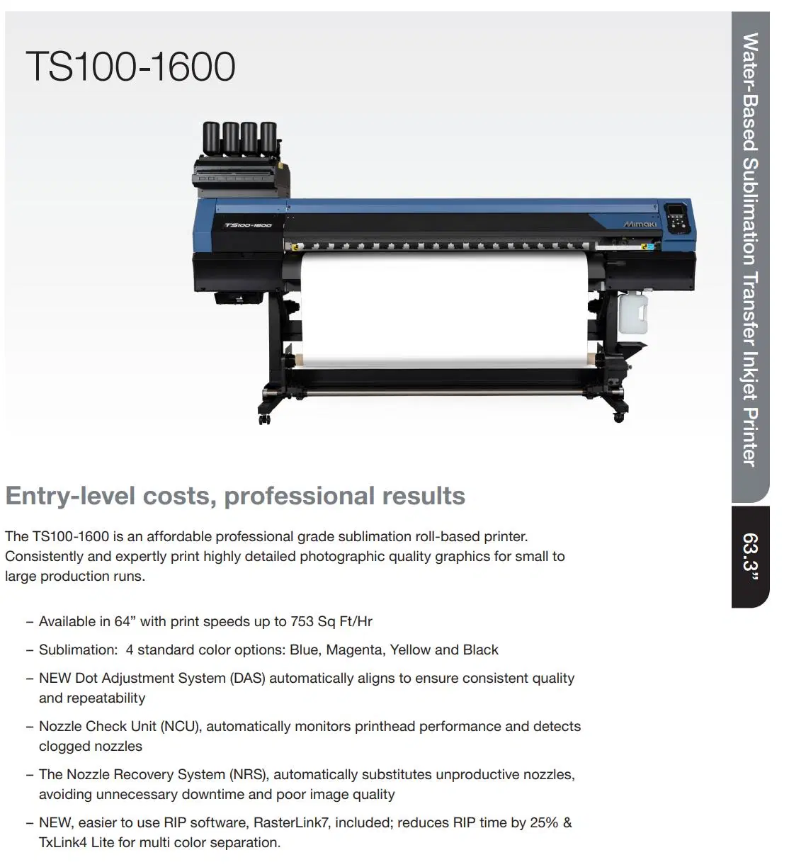 Высокая скорость Mimaki Ts100-1600 Сублимация передачи струйный принтер для одежды из текстиля