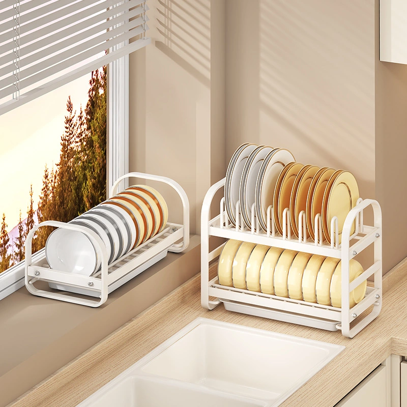 Kitchen Racks Multi Functional Chopping Board Tableware Lid Storage Rack with Drain Tray Carbon Steel Dish Rack