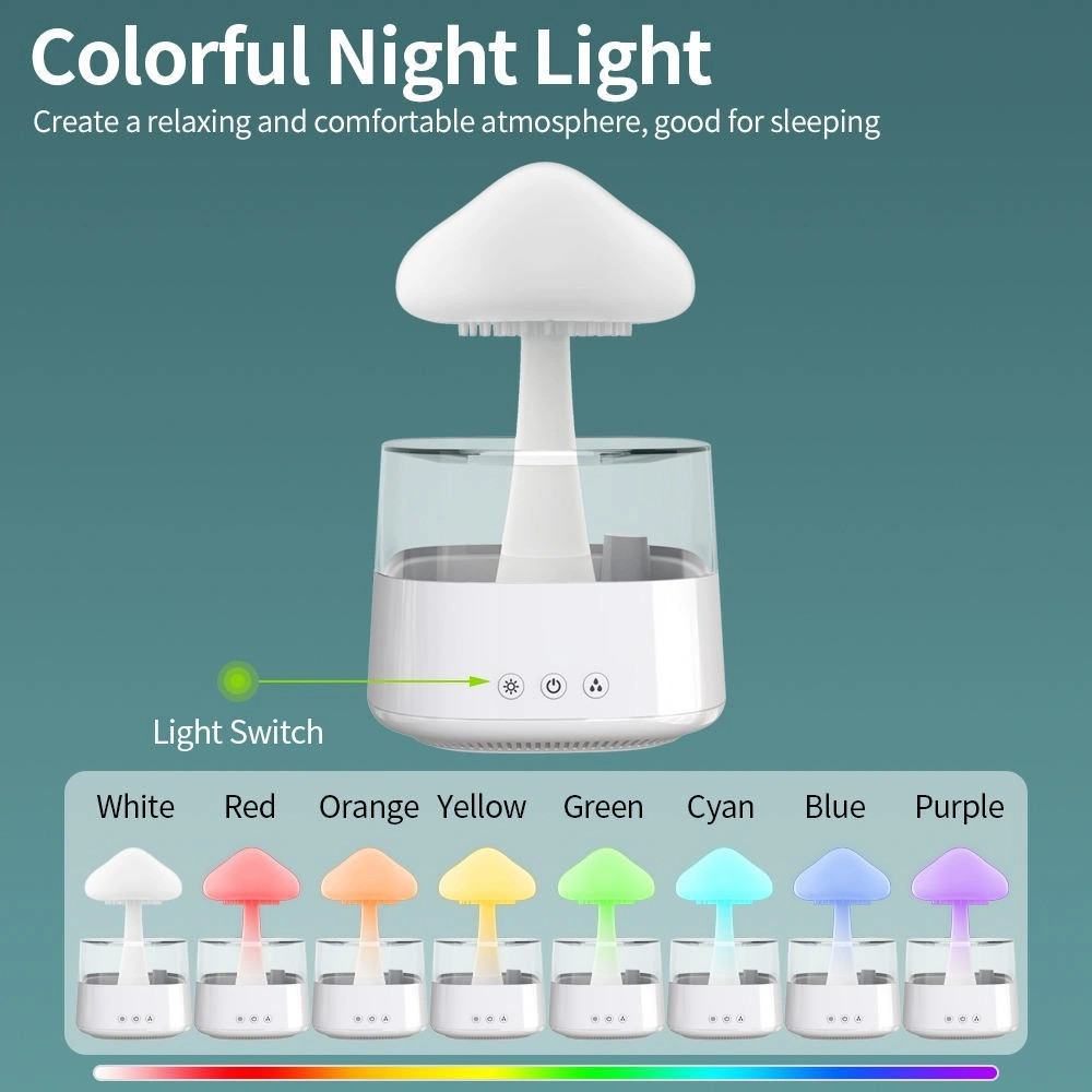 Sensor de movimiento de hongos 7 Diffuser de color LED lluvia goteando bebé Luz nocturna del reproductor de sonido Sleep