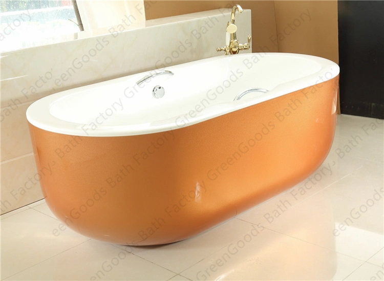 CE Double Seats Freestanding Oval Golden Free Standing Bathtub with Drain