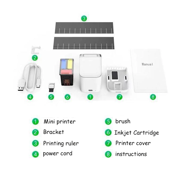 Tinteiro multicolor Portátil Mini Impresa a jato de tinta sem fios Handheld Impressora com móvel