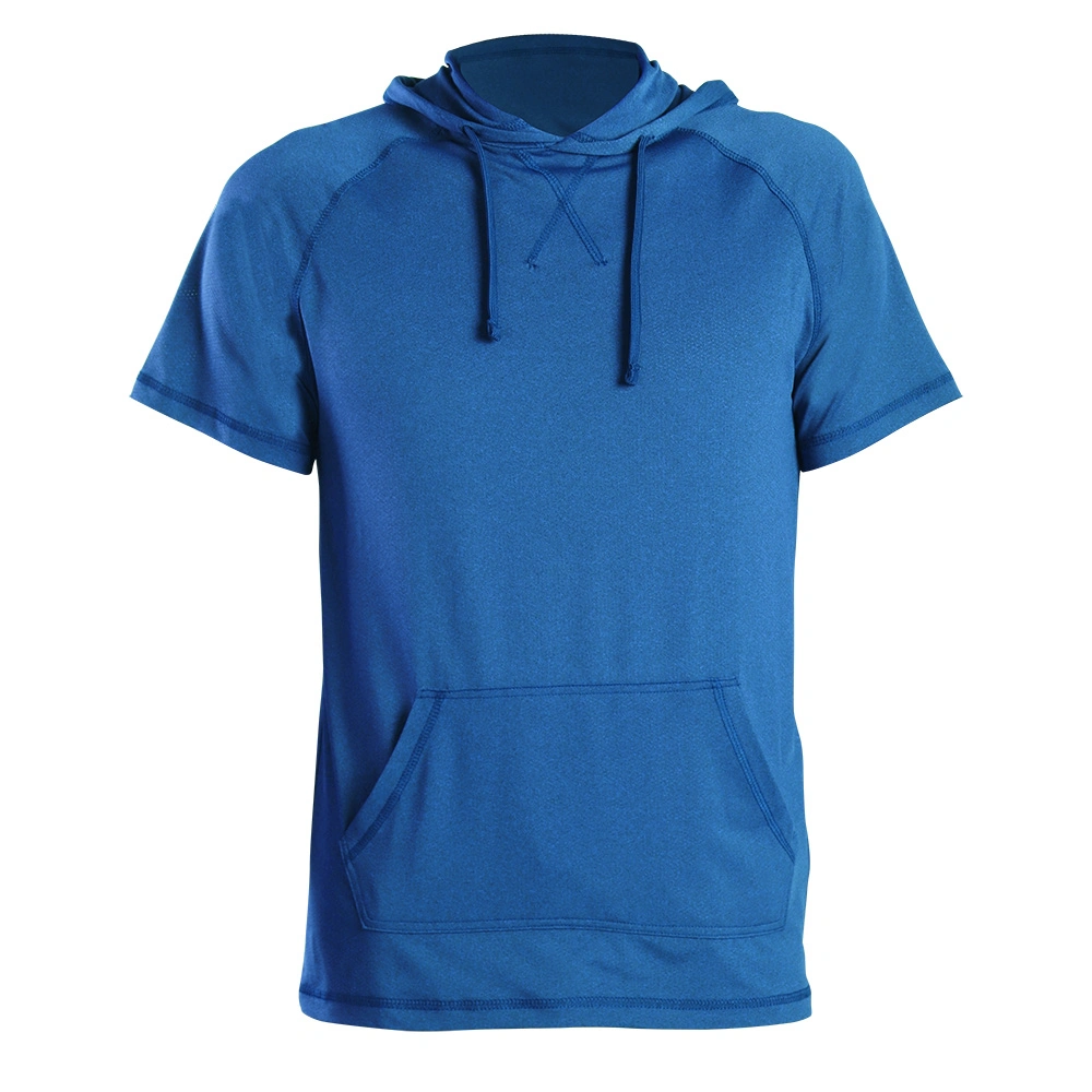 Men&prime; S Quick-Dry Neck Solid Short Sleeve Performance Hooded Tee Shirt