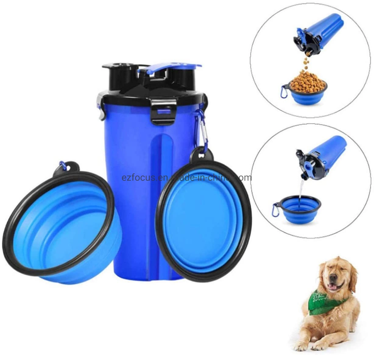 Travel Portable Pet Food Cups Water Cup Feeding Dogs out Cups, Silicone Collapsible Water Bowl Wbb12383