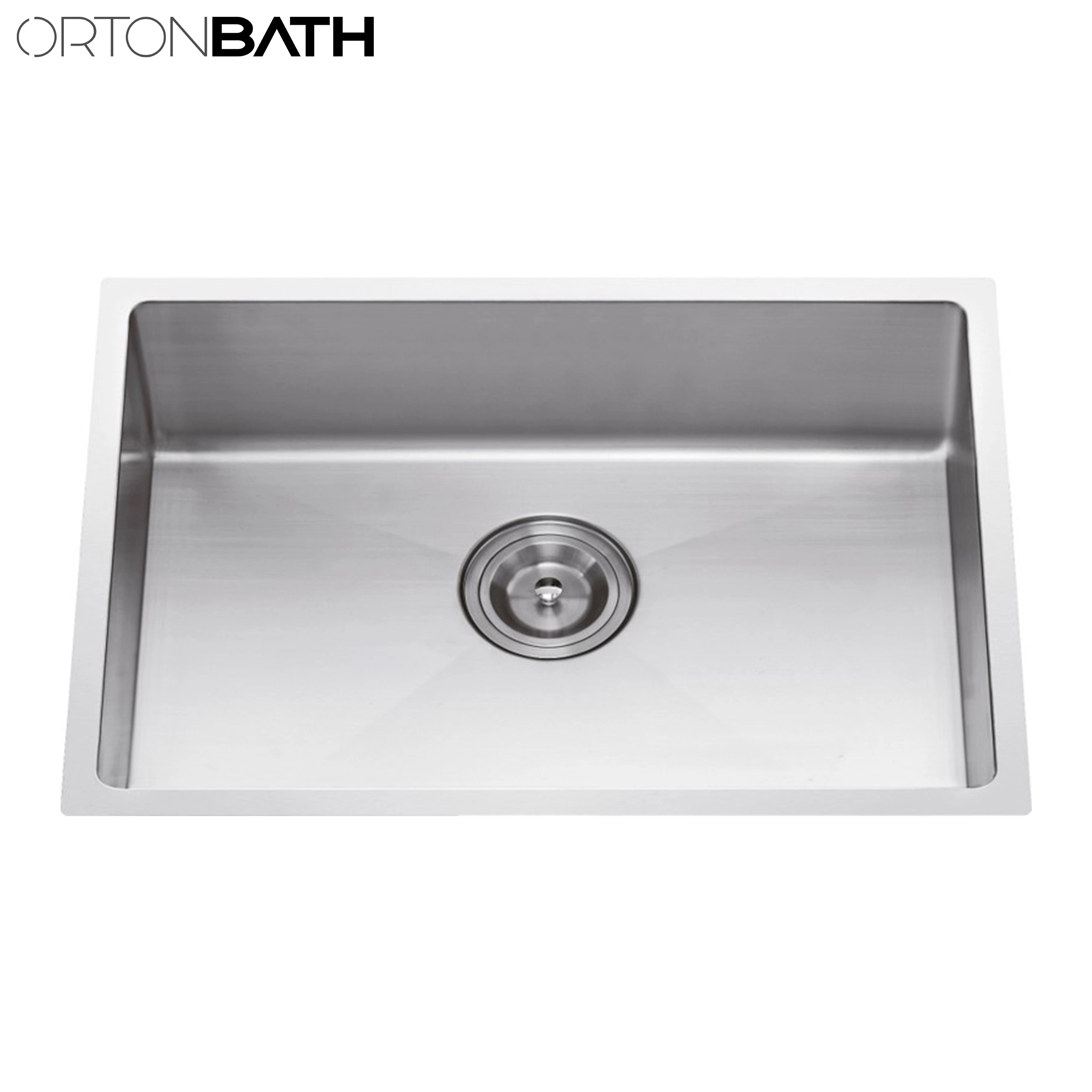 Ortonbath Large 304 Stainless Steel Rectangular Handmade Kitchen Top Mount Sink Catering Single Bowl with Drainer Set