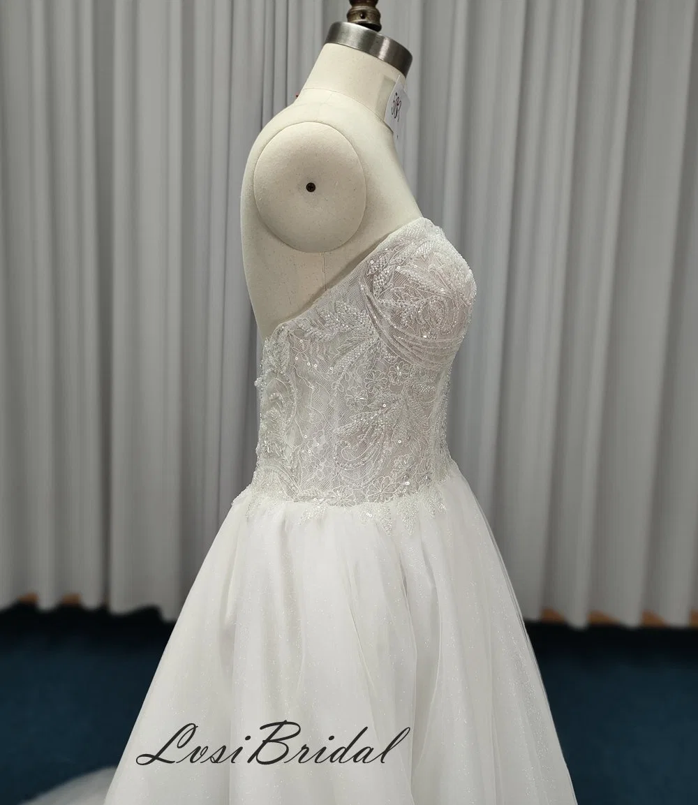 22503 Sweetheart Neckline with Shoulder Heavy Beads with Wedding Dresses A-Line Tulle Skirt Bridal Gown Dress Foreign Trade Simple Style Dress