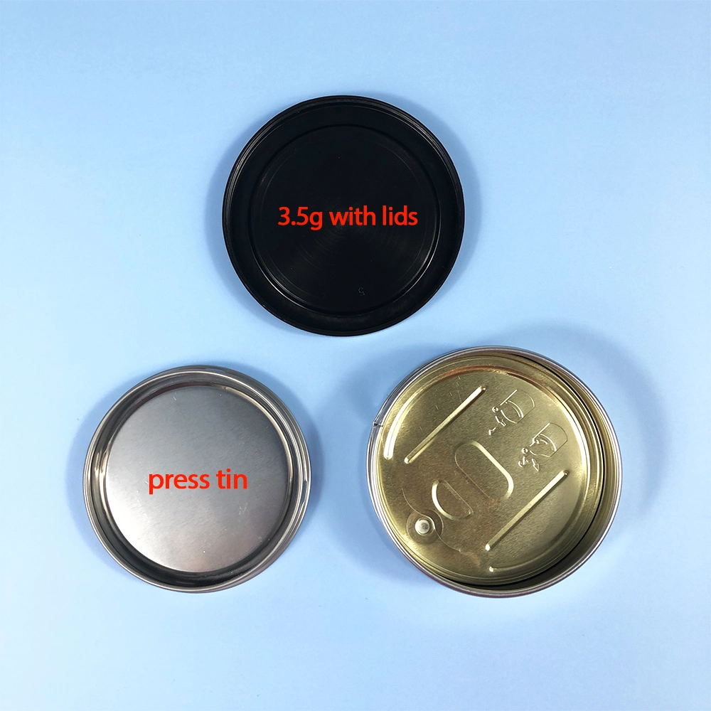 3.5g Pressitin Tuna Cans Strain Stickers Dry Herb Flower Tobacco Round Storage Box Black Lid Customize