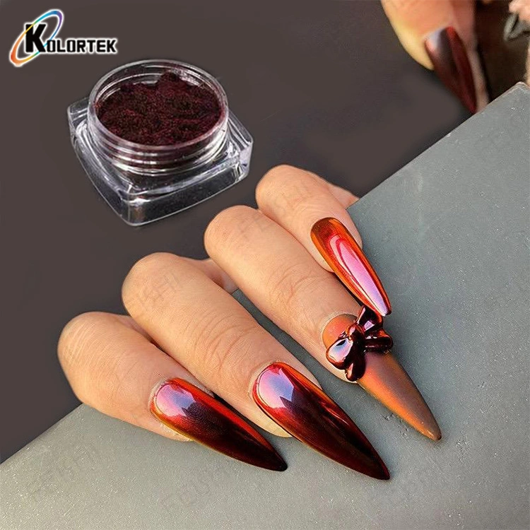 Neu Hochwertiger Chamäleon Pigment Nail Art Spiegel Schwarz Rot Metallpulver Für Löcher