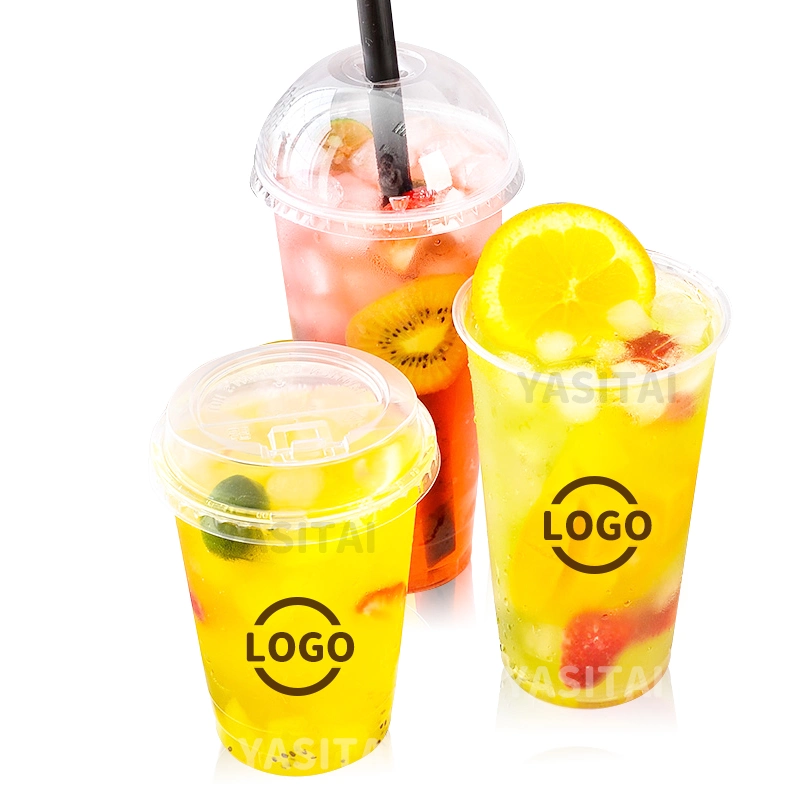 Disposable Transparent Custom Logo Juice Ice Cream Milk Tea Bubble Tea Boba Pet Cold Drink Cups