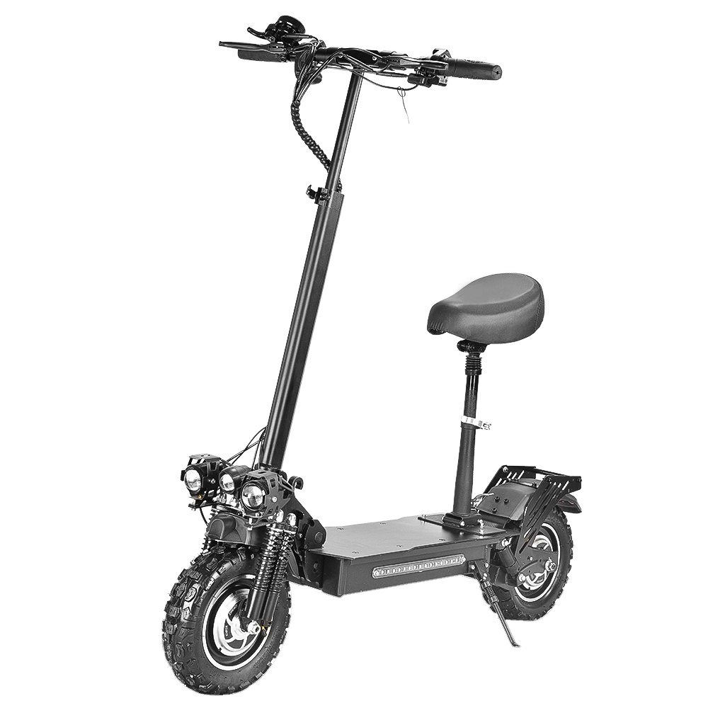 Newest Model 11 Inch Double Drive Three-Light E-Scooter High Power off Road Wide Tire Foldable Electric Scooter with Seat