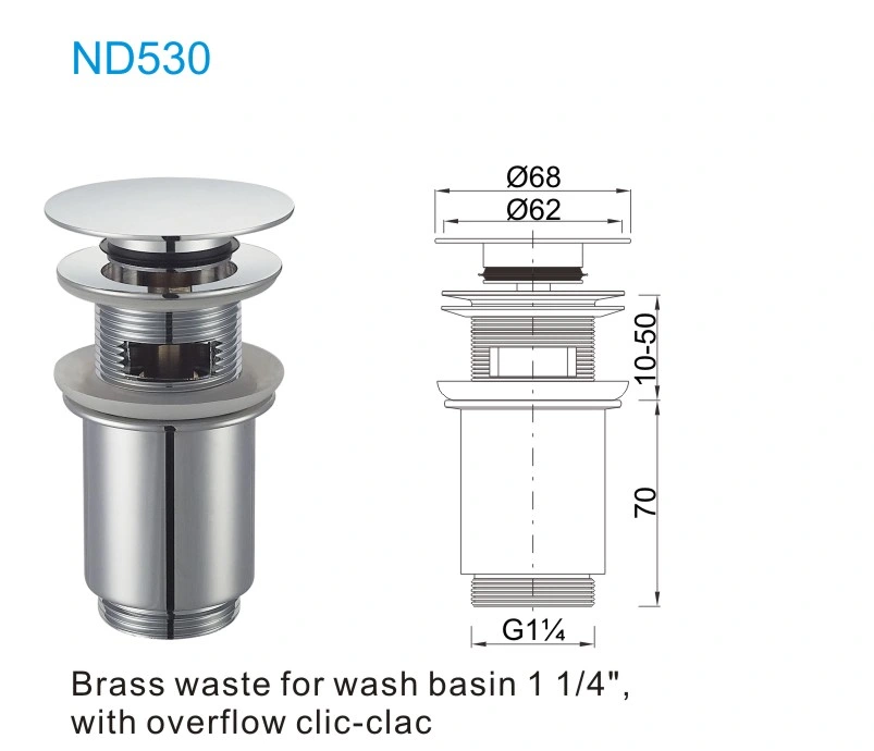 Yinada Sanitay Ware 1"1/4 Basin Waste, Basin Drain, Brass Waste with Overflow ND529