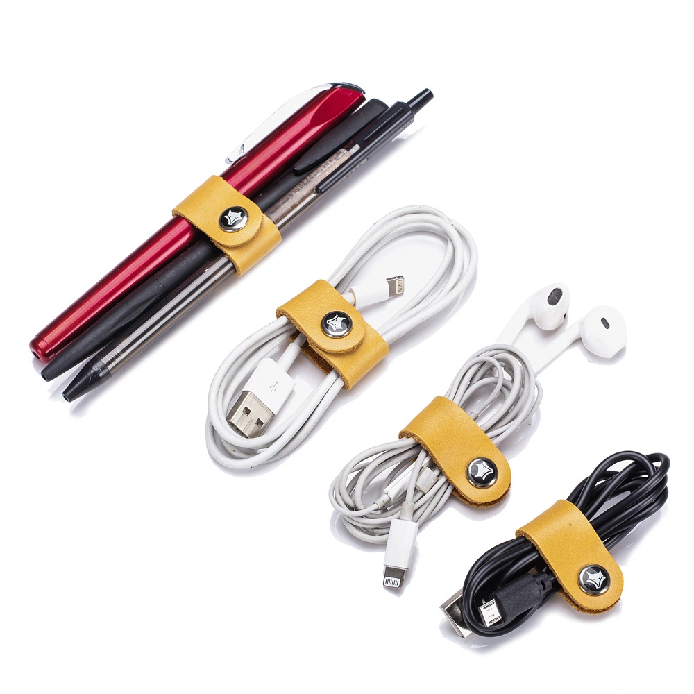 Leather Cable Straps Cable Ties Cable Organizers Cord Management for Organizing USB Cable Headphone Wires, 2 Sizes 4 PCS