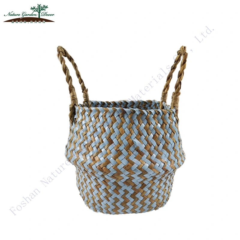 Wholesale/Supplier Pink Stoage Belly Basket with Handles Pinic Mini Seagrass Baskets