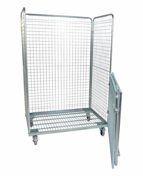 Warehouse Four Wheels Folding Mesh Cage Trolley Logistics Metal Storage