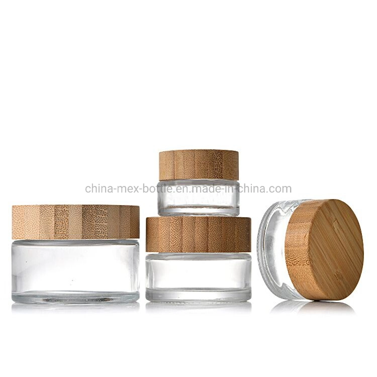 20ml 50ml 100ml Clear Glass Cream Jar with Bamboo Wood Cap