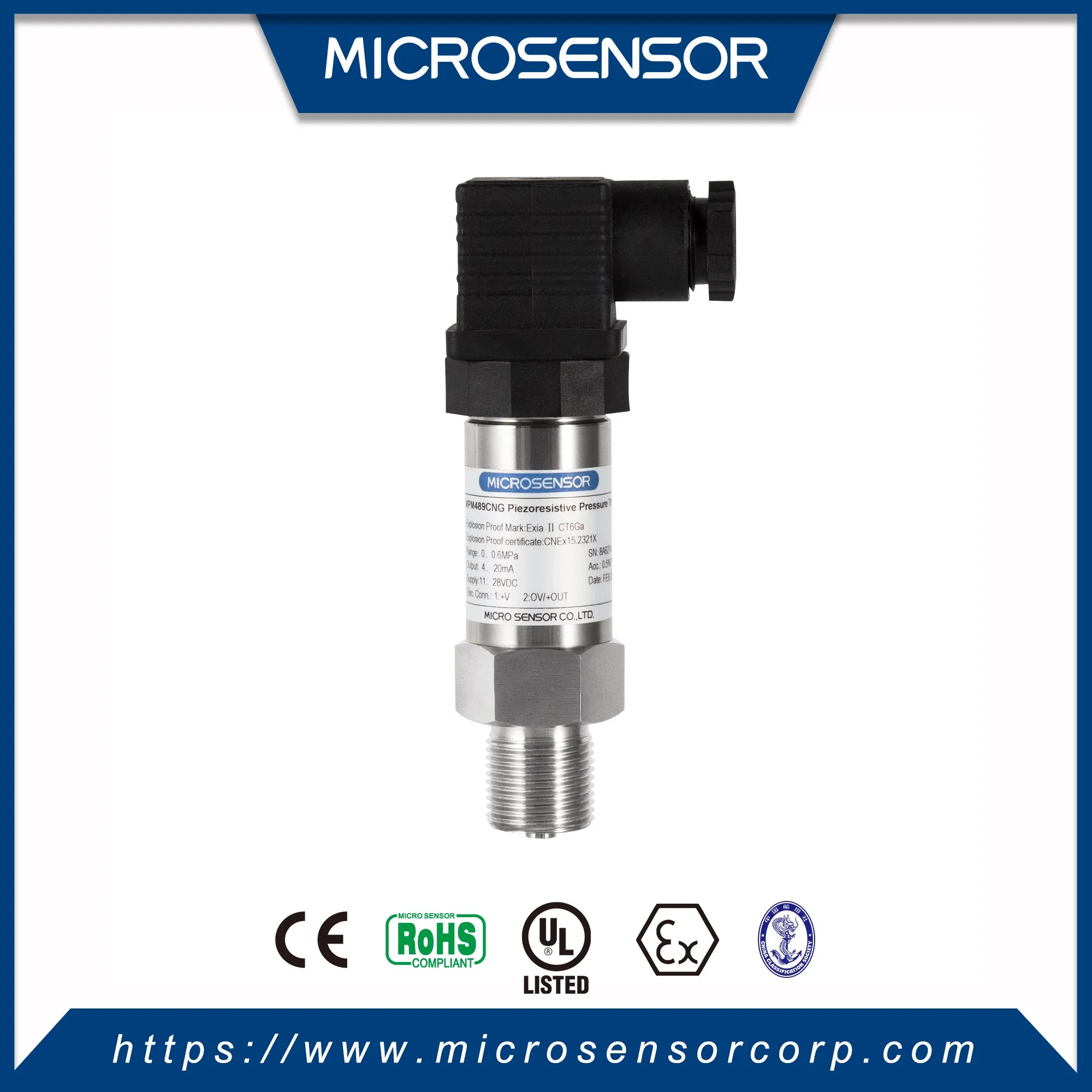 Microsensor antideflagrantes ATEX el agua del depósito de aceite de uso del sensor de presión de 4 a 20mA piezo-resistivo Transmisor de presión personalizada MPM489