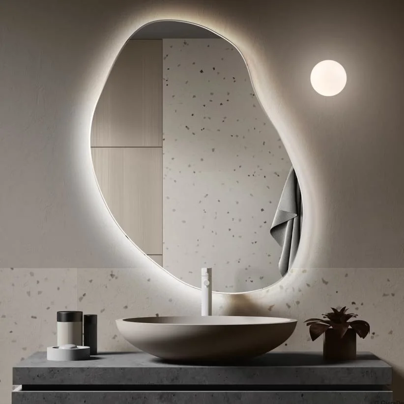 Accesorios de pared Accesorios de baño aluminio personalizado espejo inteligente toque OnOff Antifog Maquillaje Espejos de forma irregular