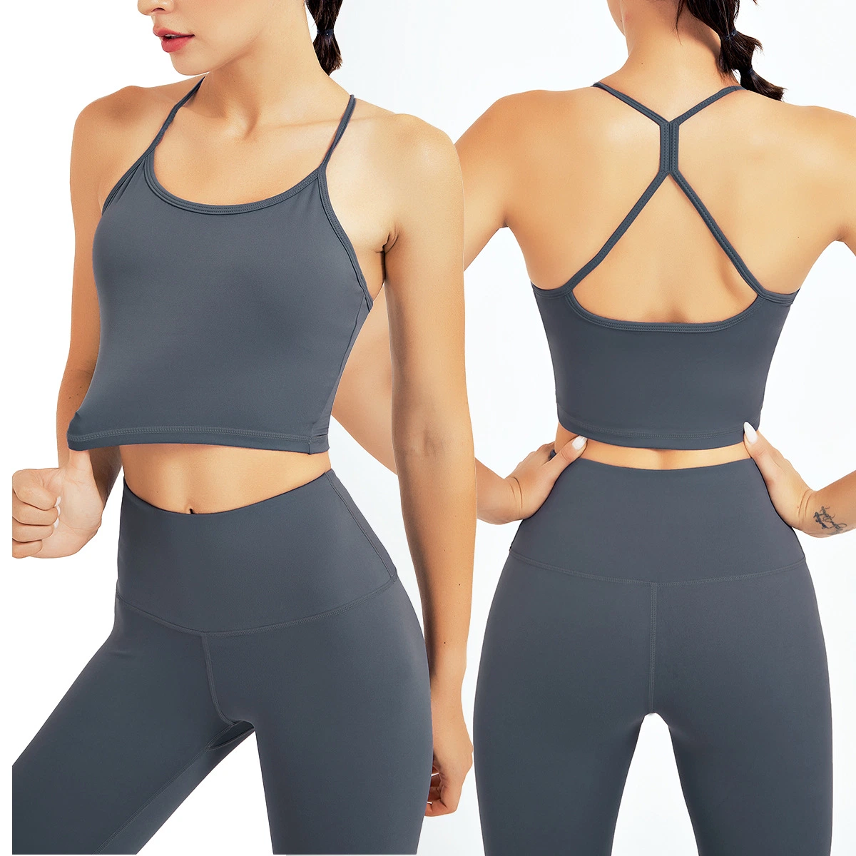 Sy5298 a las mujeres de peso de la luz de la correa de Cruz Delgado Yoga Bra cintura alta Leggings gimnasio yoga 2 Pieza establece