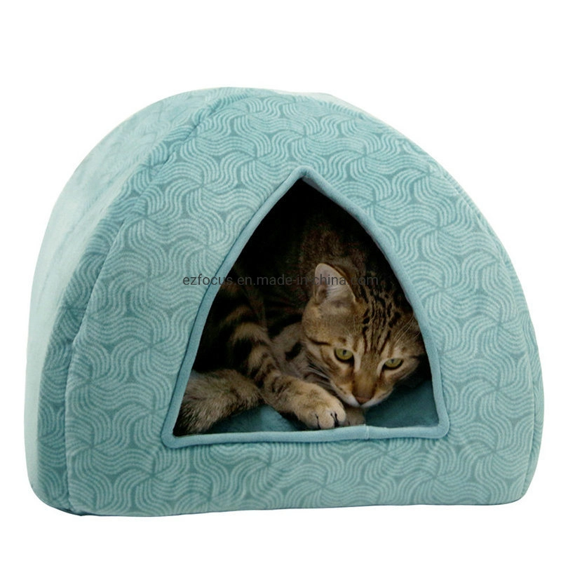 Soft Triangle Shape Kennel Foldable Pet Cat Bed Tent House, Washable Pet Beds Sleeping Winter Pet Cave Cat House Warm Wbb12802