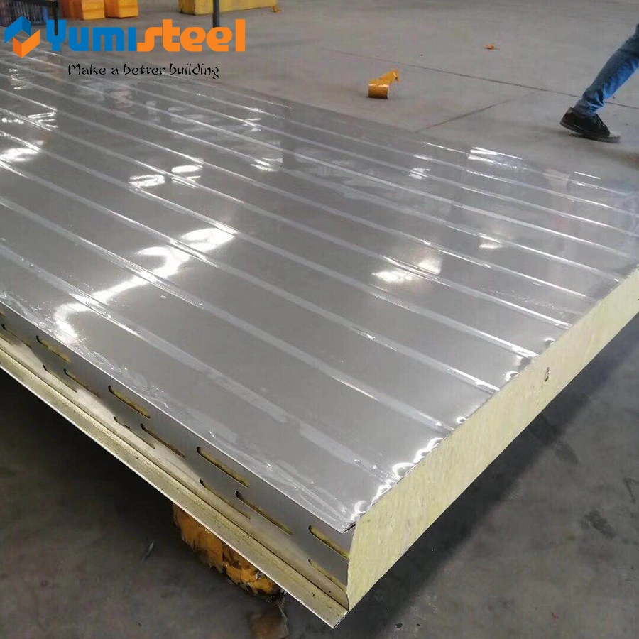 Rib Insulated A1-Fireproof/Soudproof/Moistureproof Rockwool Sandwich Composite Steel Wall Panels