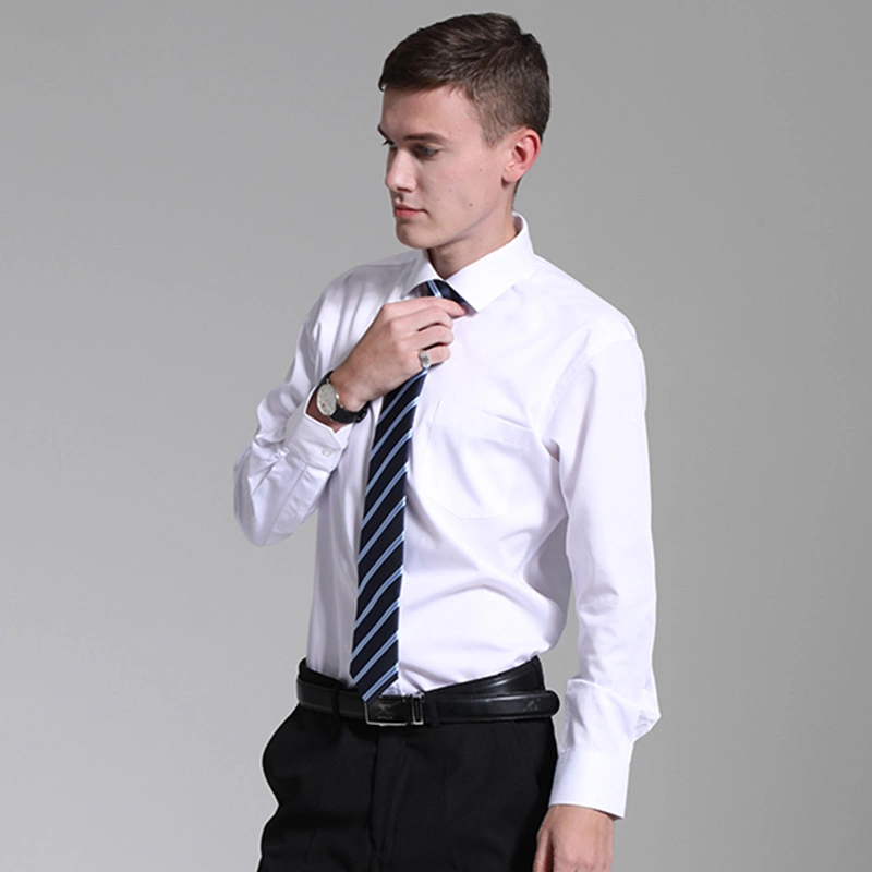 Manga larga con bolsillos Lapel informal Lapel formal ropa de trabajo personal Uniform Pure White Plain Color Camiseta - Hombre