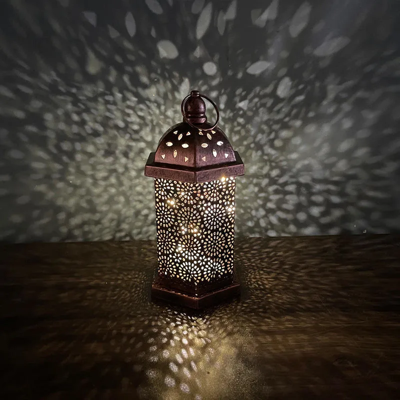 Eid Mubarak Iron Lantern Pendant with LED Light for Party Decorate Supplies