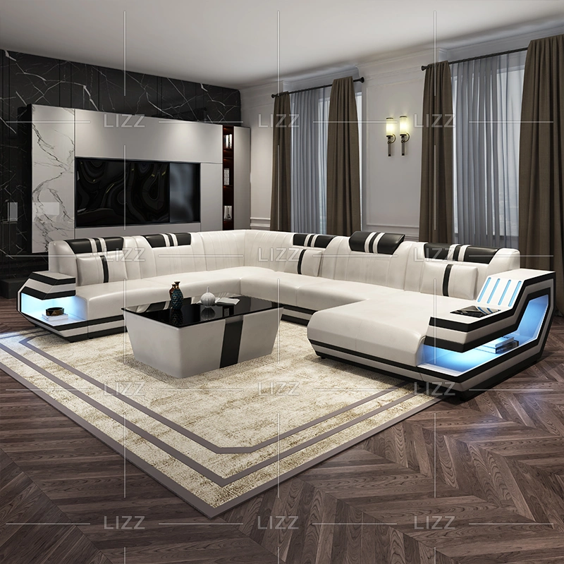 Home Furniture Modern Loveseat Sectional Living Room Leather Furniture Sofa Sets with LED Lights