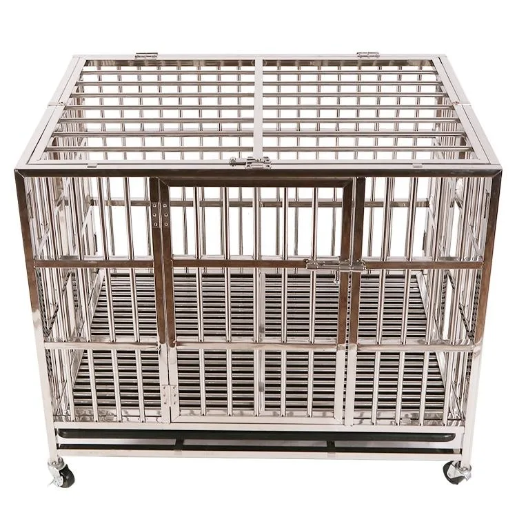 Dog Crate Kennel Playpen Large Strong Metal Cage for Large Dogs with Two Prevent Escape Lock and Four Lockable Wheels