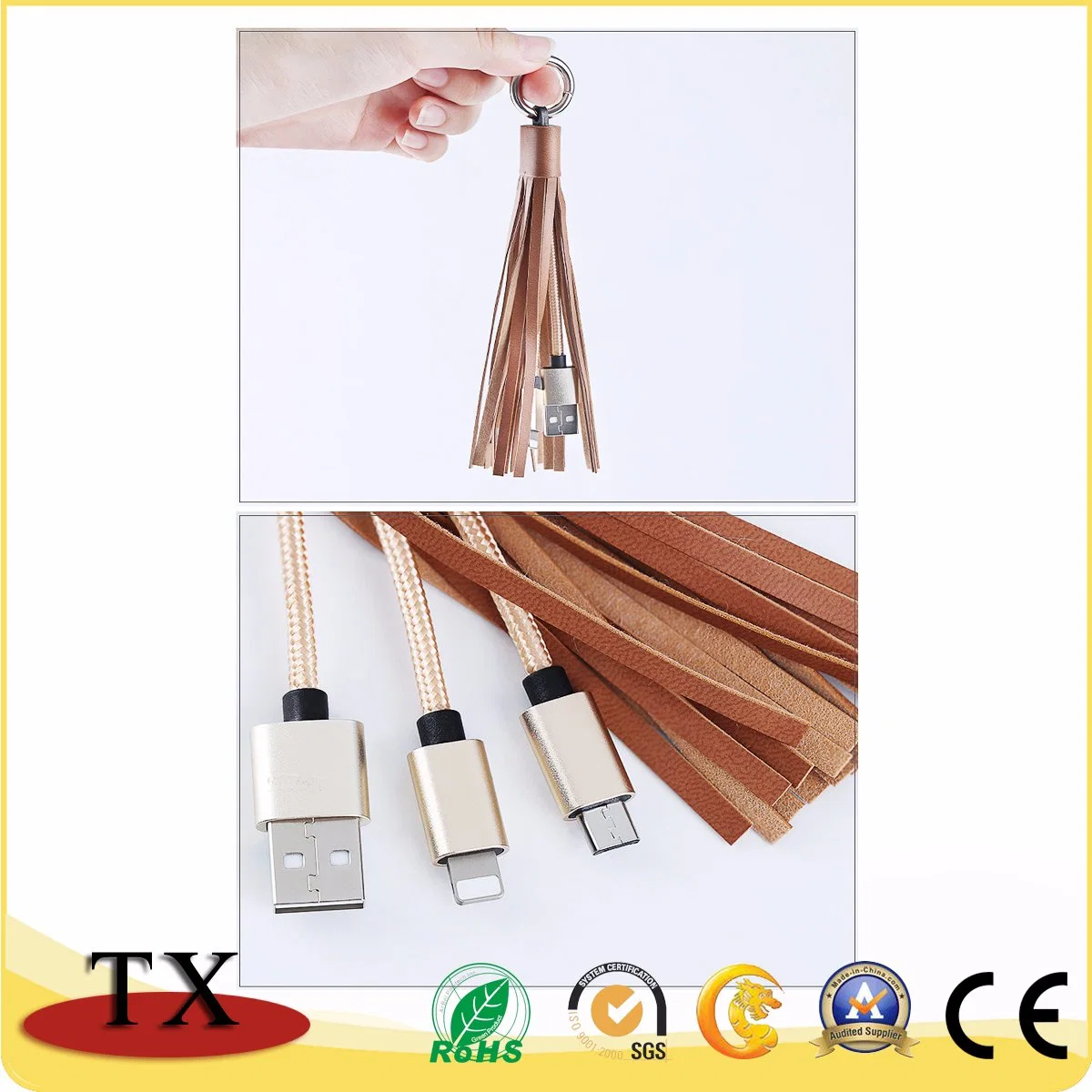 Leather Tassels Promotional Gift Nylon Woven Flash Driver USB Cable